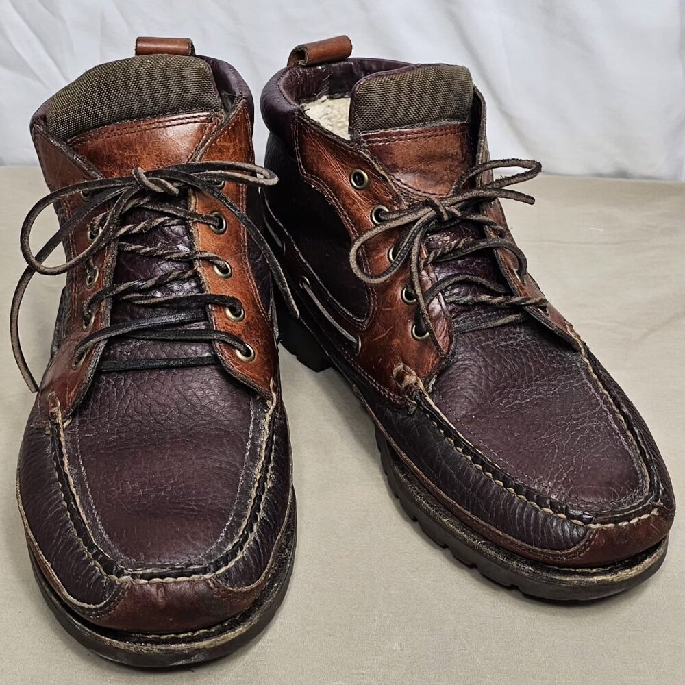 L.L. Bean Men’s Two-Tone Brown Leather Shearling-Lined Boots Size 10 D
